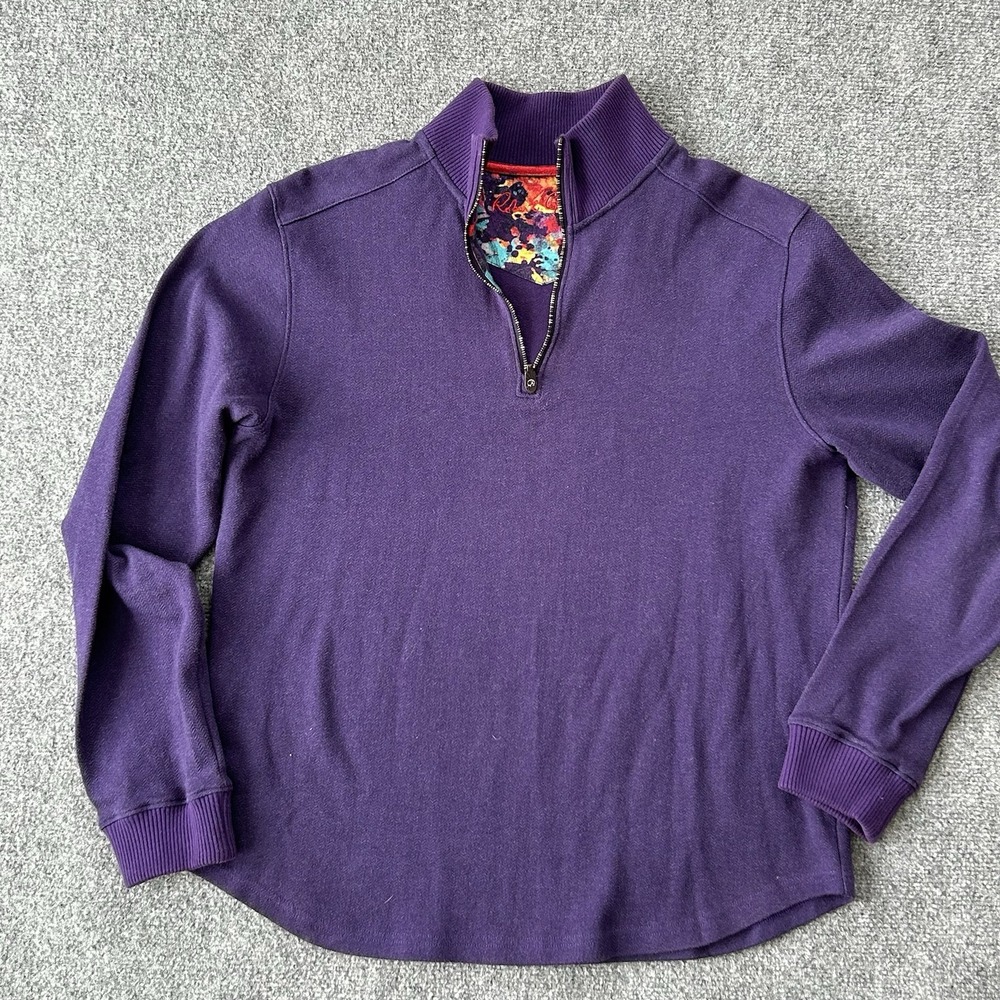 Robert Graham Shirt Men Medium Purple Quarter 1/4 Zip Pullover Sweater Cotton